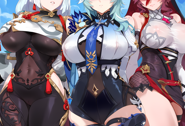 eula (genshin impact),rosaria (genshin impact),shenhe (genshin impact)